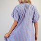 V-Neck Striped Puff Sleeve Mini Dress