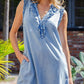 Ruffled Neck Denim MIni Dress