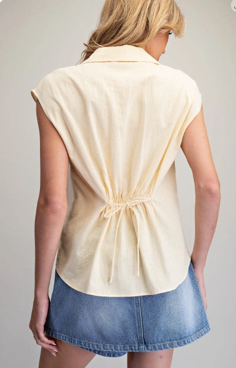 Striped Cinch Tie Back Blouse