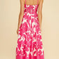 Bold Floral Tiered Midi Dress - Hot Pink
