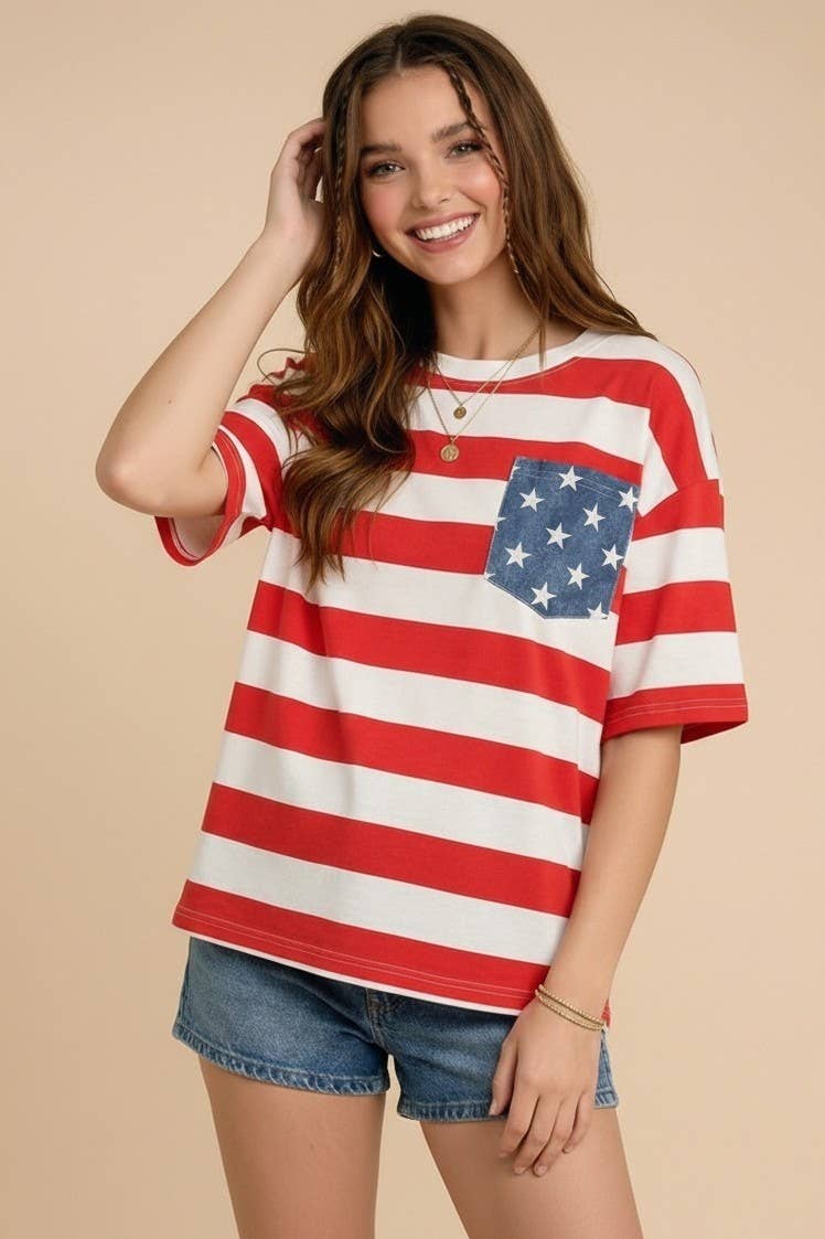 4th of July star pocket top