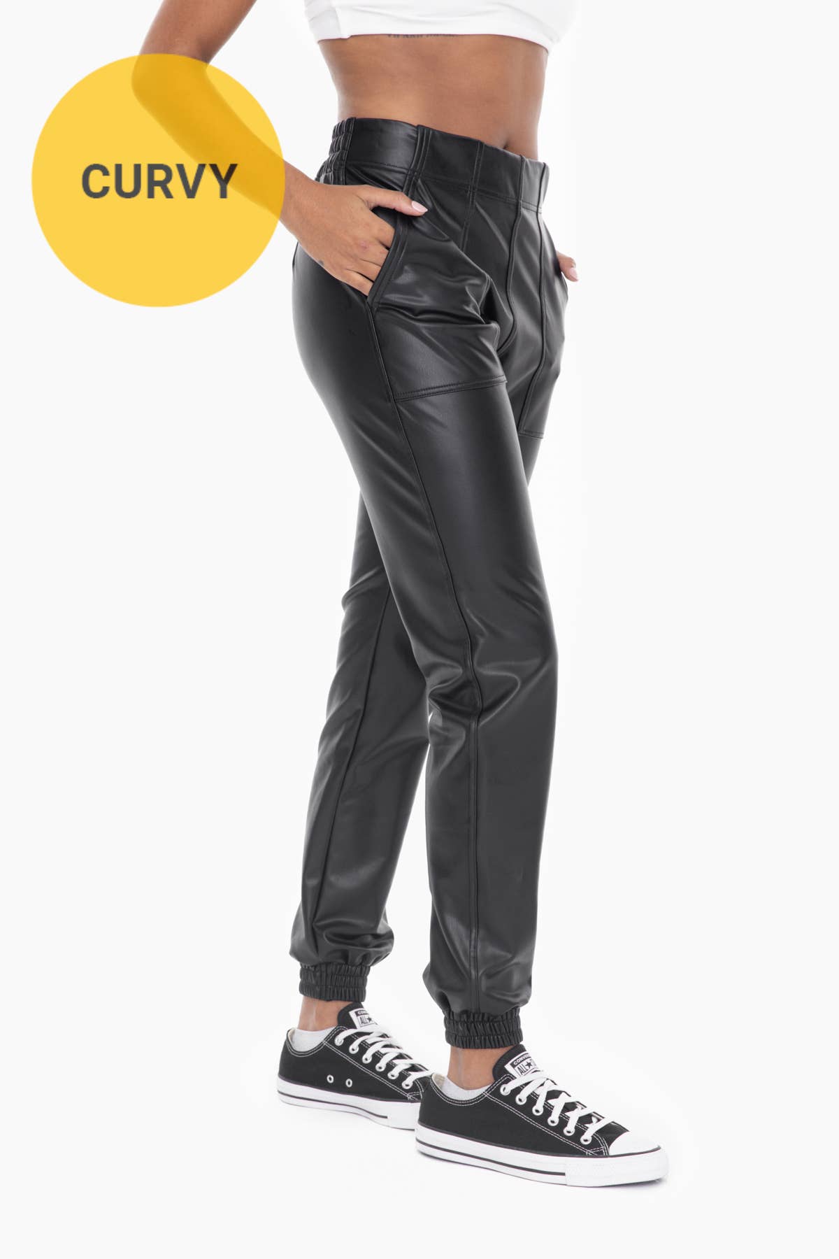 Black CURVY Vegan Leather Joggers