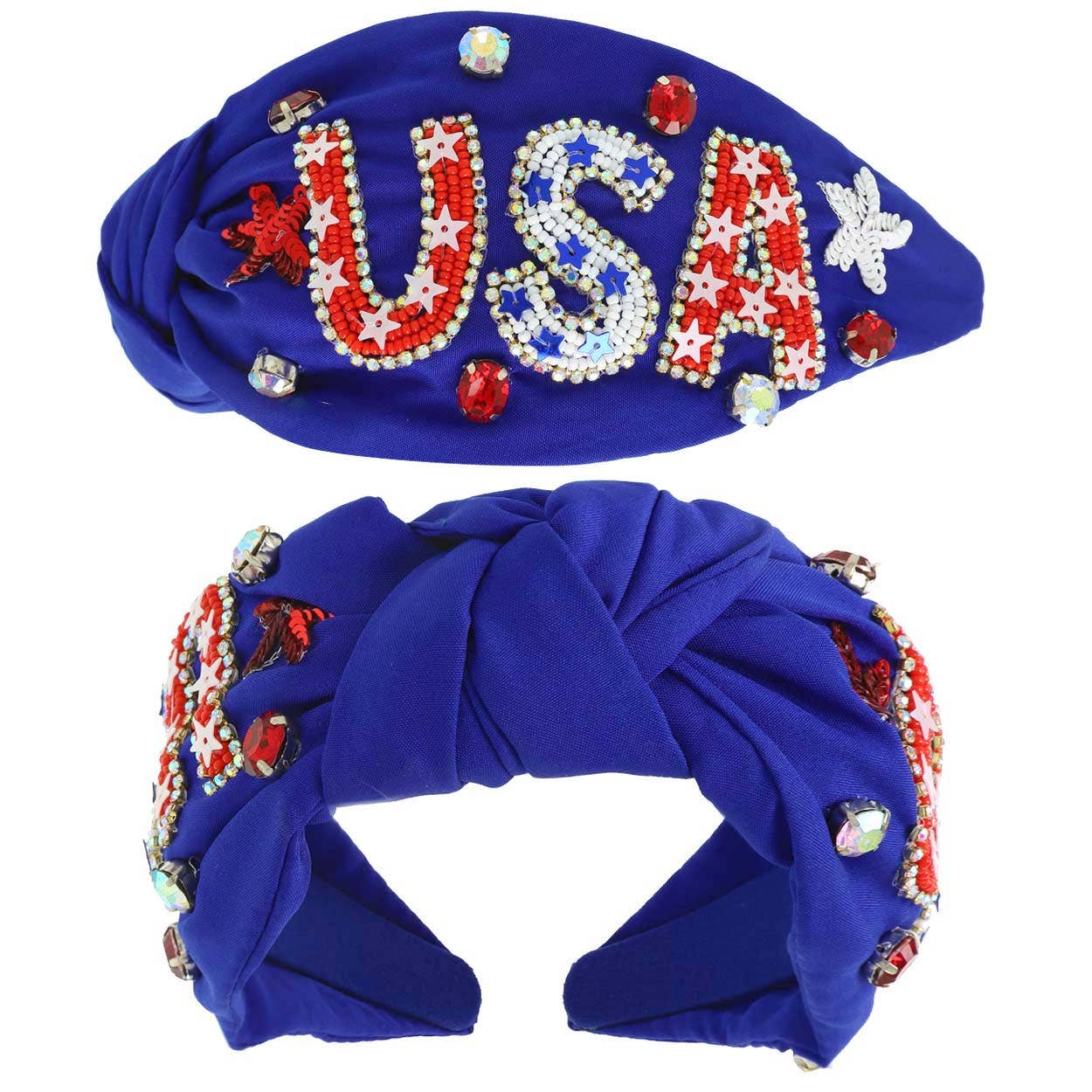 USA Patriotic Lettering Jeweled Beaded Headband