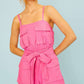 *Waist Tie With Belt Cami Utility Romper