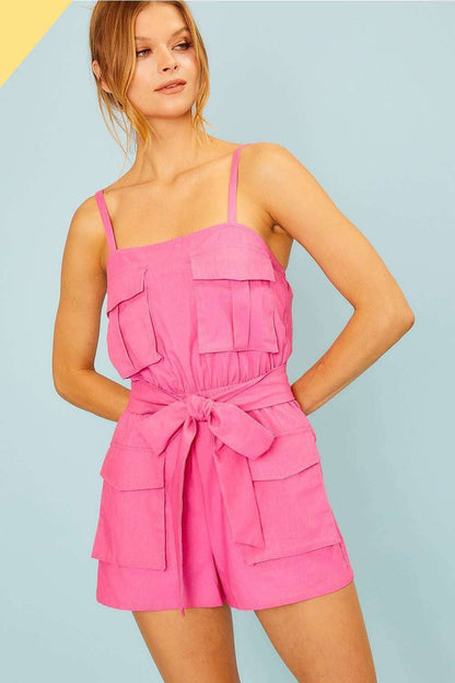 Waist Tie With Belt Cami Utility Romper