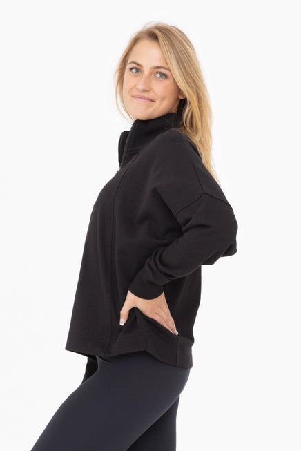 PLUSH HALF-ZIP FLEECE PULLOVER - BLACK