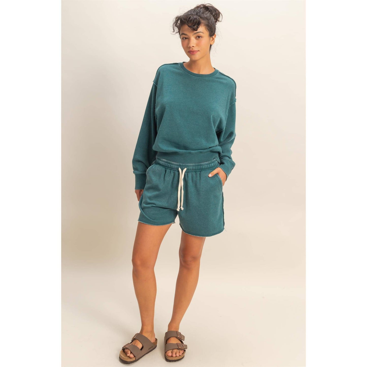 Drawstring Burnout French Terry Shorts - Dark Teal