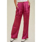 FUCHSIA SATIN WIDE-LEG PANTS WITH PLEATED DETAIL