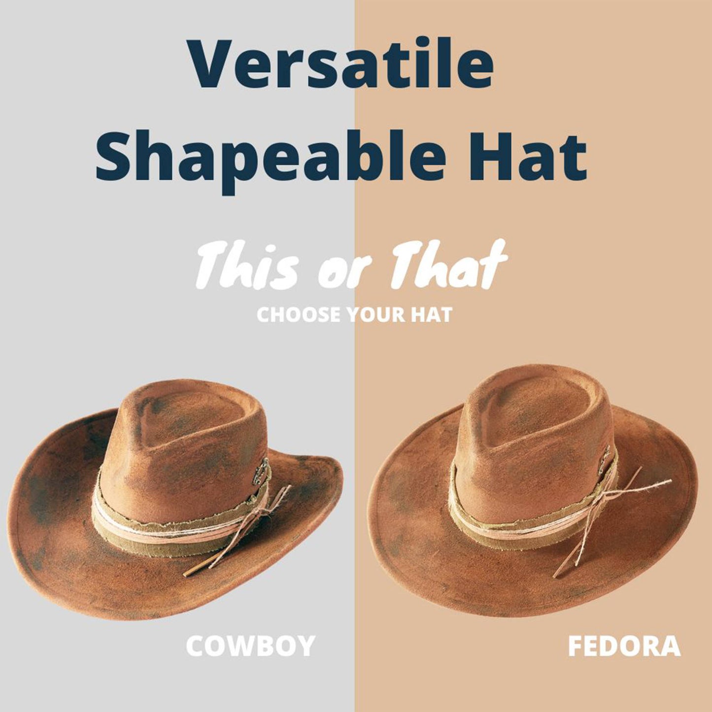 Distressed Fabric Band Rustic Cowgirl Fedora Hat