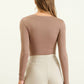 SOLID ROUND NECK LONG SLEEVE BODYSUIT - DEEP TAUPE