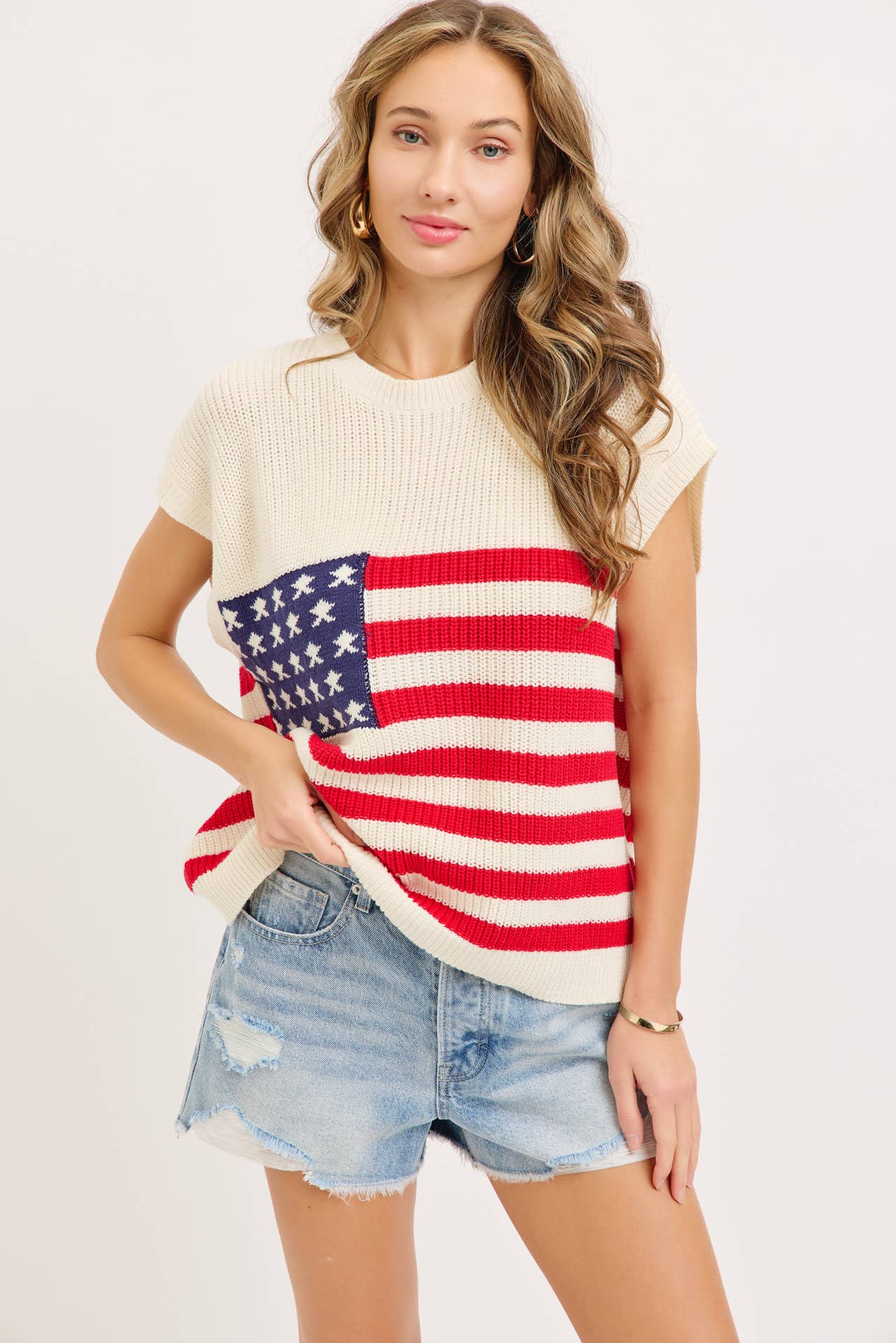 STAR AND STRIPE AMERICAN FLAG KNIT TOP