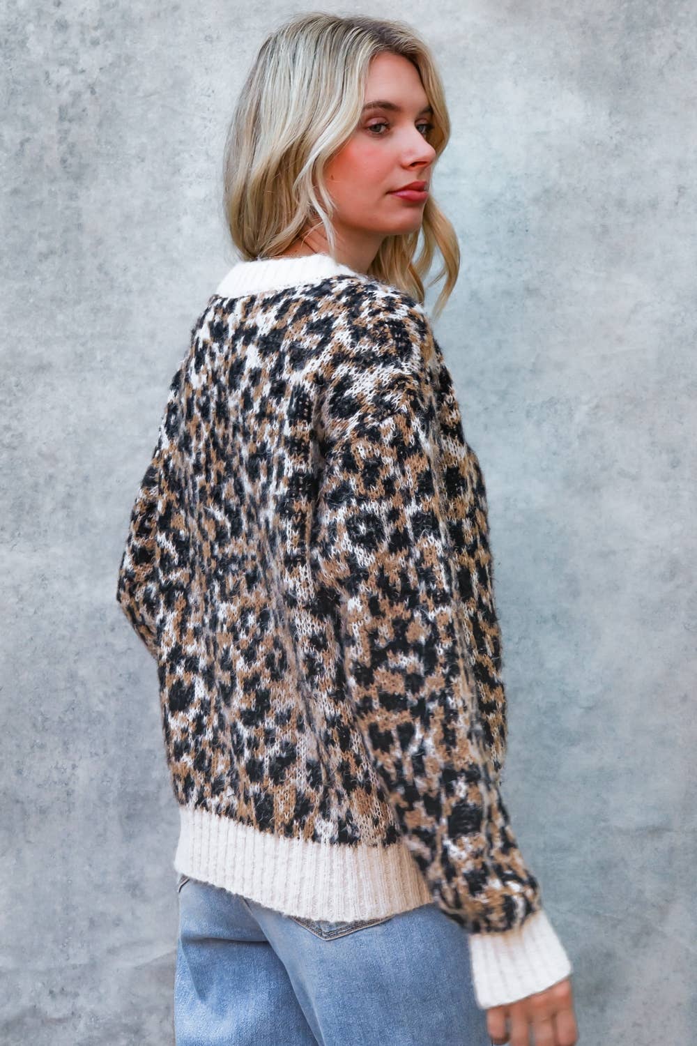 PLUS LEOPARD JACQUARD PULLOVER SWEATER