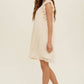 PLEATED SHIFT MINI DRESS WITH RUFFLE SLEEVE - CHAMPAGNE