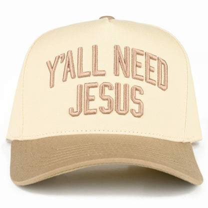 C.C Y'ALL NEED JESUS Embroidered Letter Two Tone Trucker Hat
