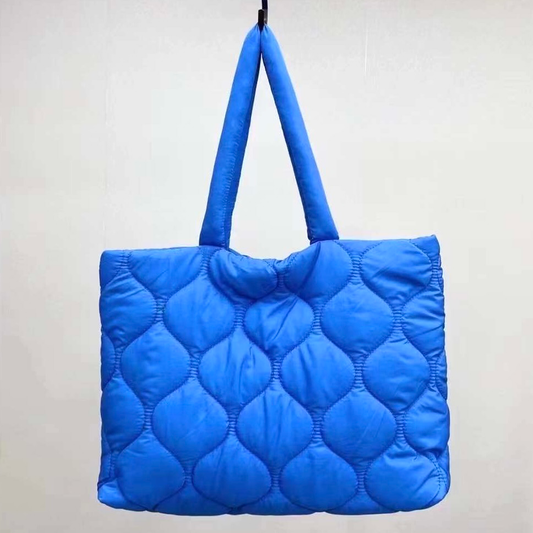 Quilted Nylon Tote Bag - Blue