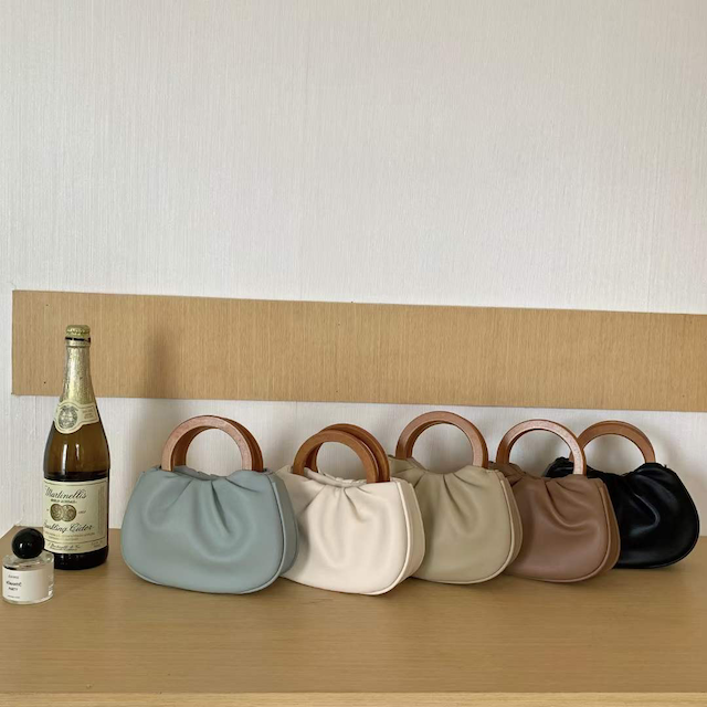 *Ivory Mini Wood Handle Purse Crossbody Bag (Curve Bottom)