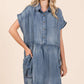 WASHED CHAMBRAY PATCH POCKET SHIRT MINI DRESS