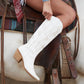 *NATALIE TRI-COLOR EMBROIDERY WESTERN BOOTS - WHITE