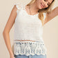 CROCHET SCALLOPED SWEATER SHORT SLEEVES TOP - WHITE