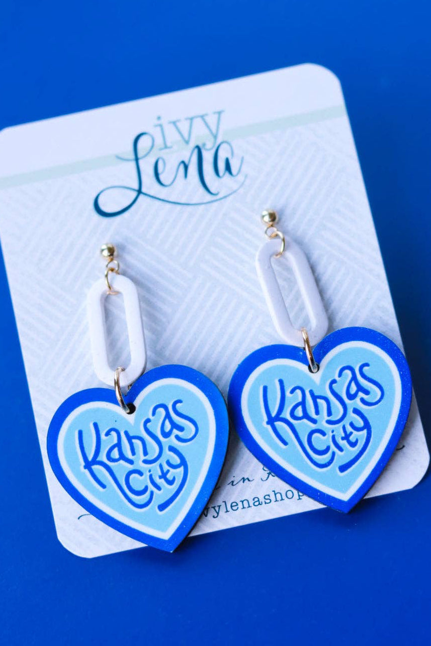 Wood KC Heart Earrings