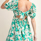 *SOFT FLORAL PRINTED BABYDOLL BUBBLE SLEEVE SIDE POCKET BACK TIED DRESS