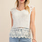 CROCHET SCALLOPED SWEATER SHORT SLEEVES TOP - WHITE