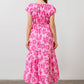 *PUFF SLEEVE FLOAL V NECK MIDI DRESS