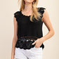 CROCHET SCALLOPED SWEATER SHORT SLEEVES TOP - BLACK