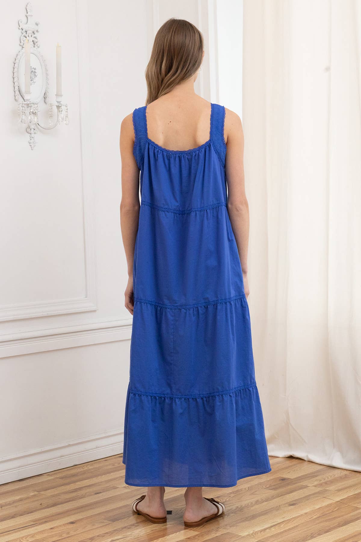Embroidered Lace Trim Tiered Maxi Dress - RD1321