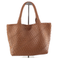 Woven Tote Bag w/Cosmetic Pouch - Brown