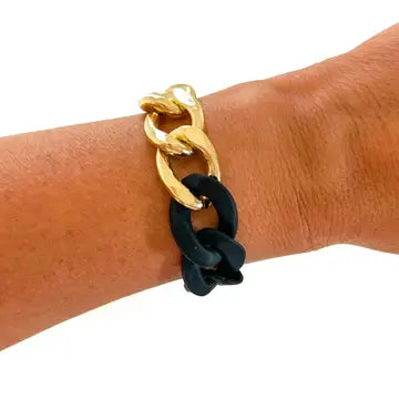 *CHUNKY ACRYLIC AND GOLD CHAIN LINK BRACELET - BLACK