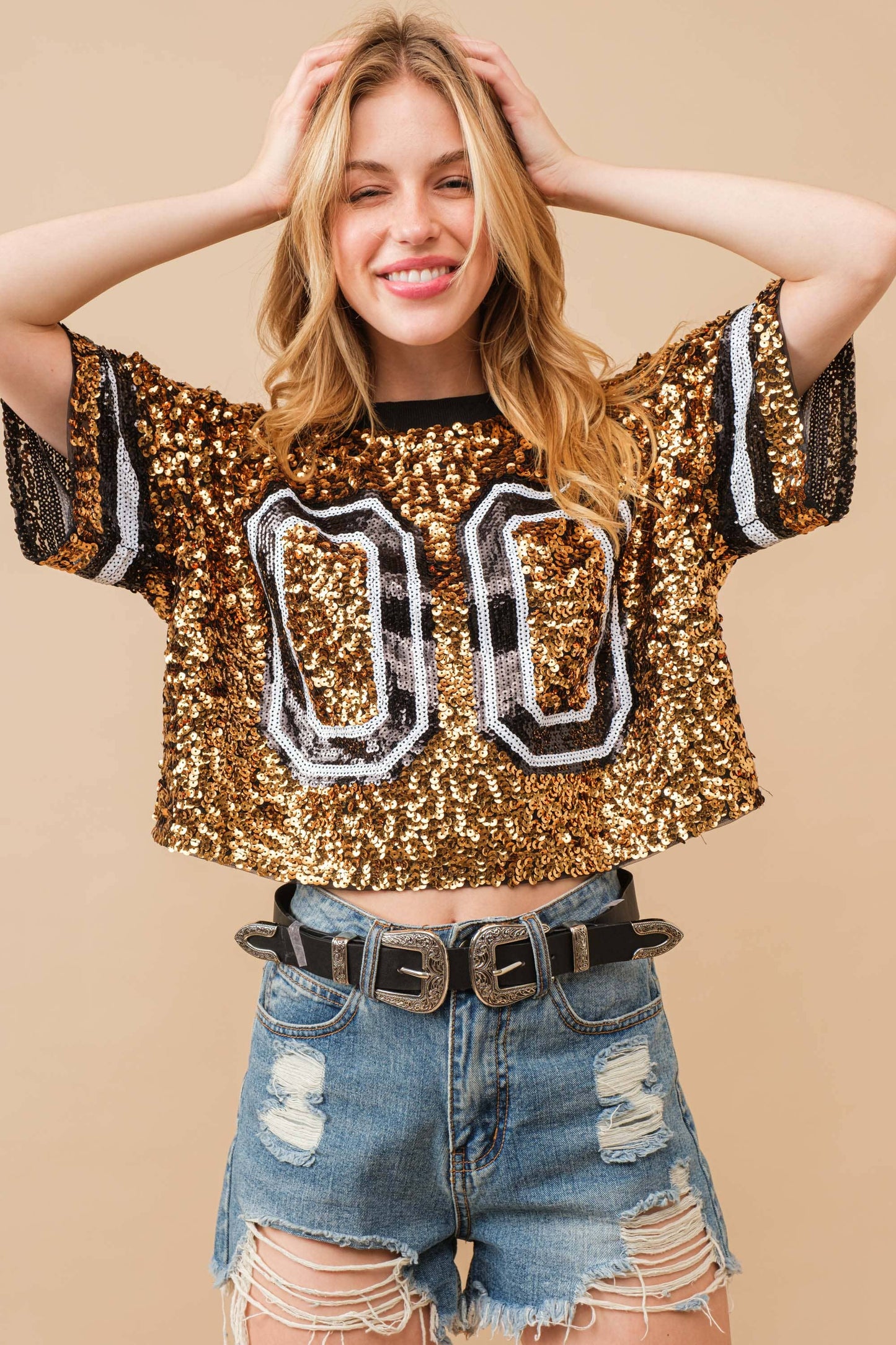 Sequin Game Day Crop Varsity Top