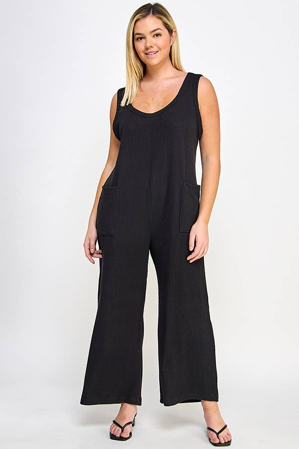 Ribbed Jumpsuit Overalls - Plus Size Clothing