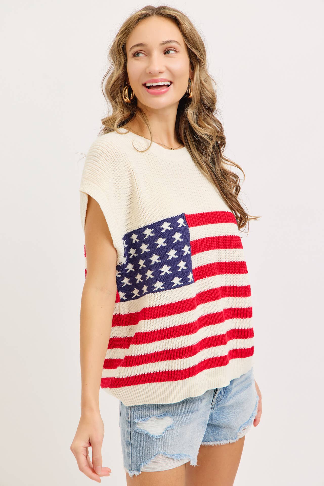STAR AND STRIPE AMERICAN FLAG KNIT TOP