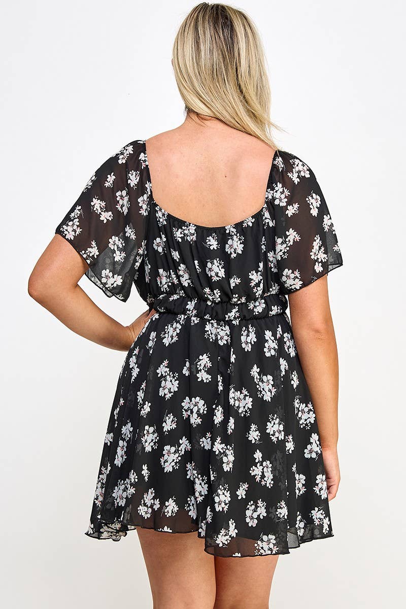 Plus Size Floral Chiffon Dress - NK18361-D