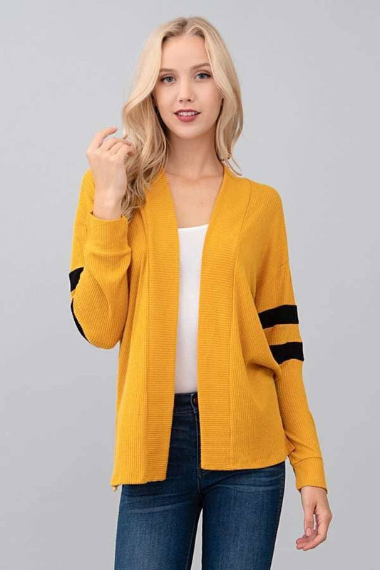 Sleeve Color Block Brush Hacci Cardigan - Gold and Black