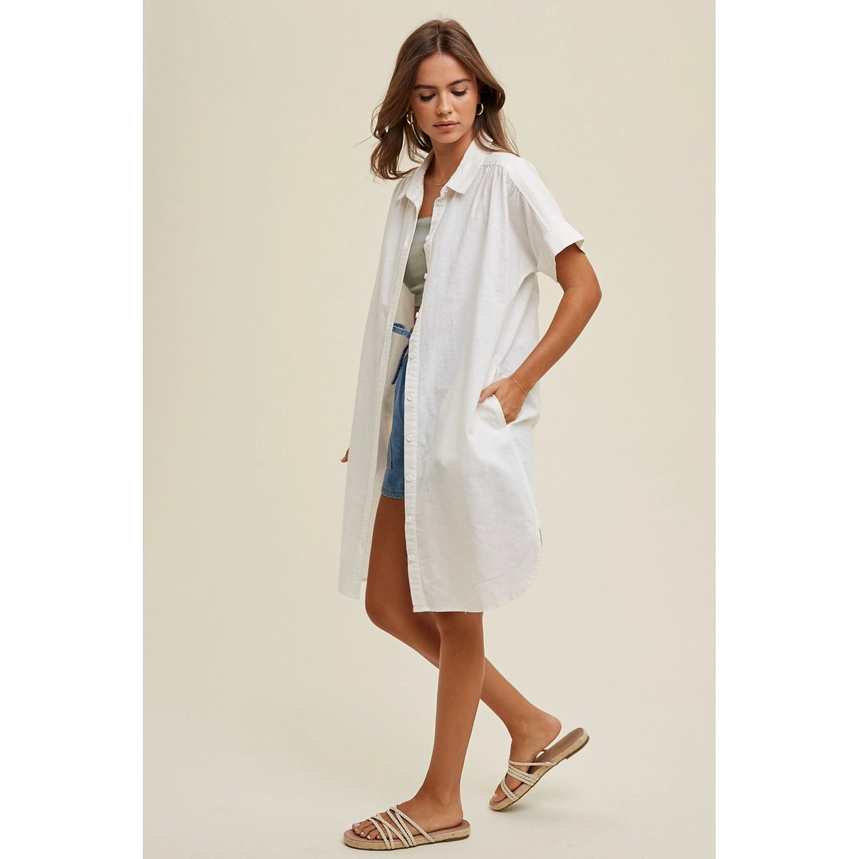 WHITE SHIRT MINI DRESS WITH CUFF DETAIL