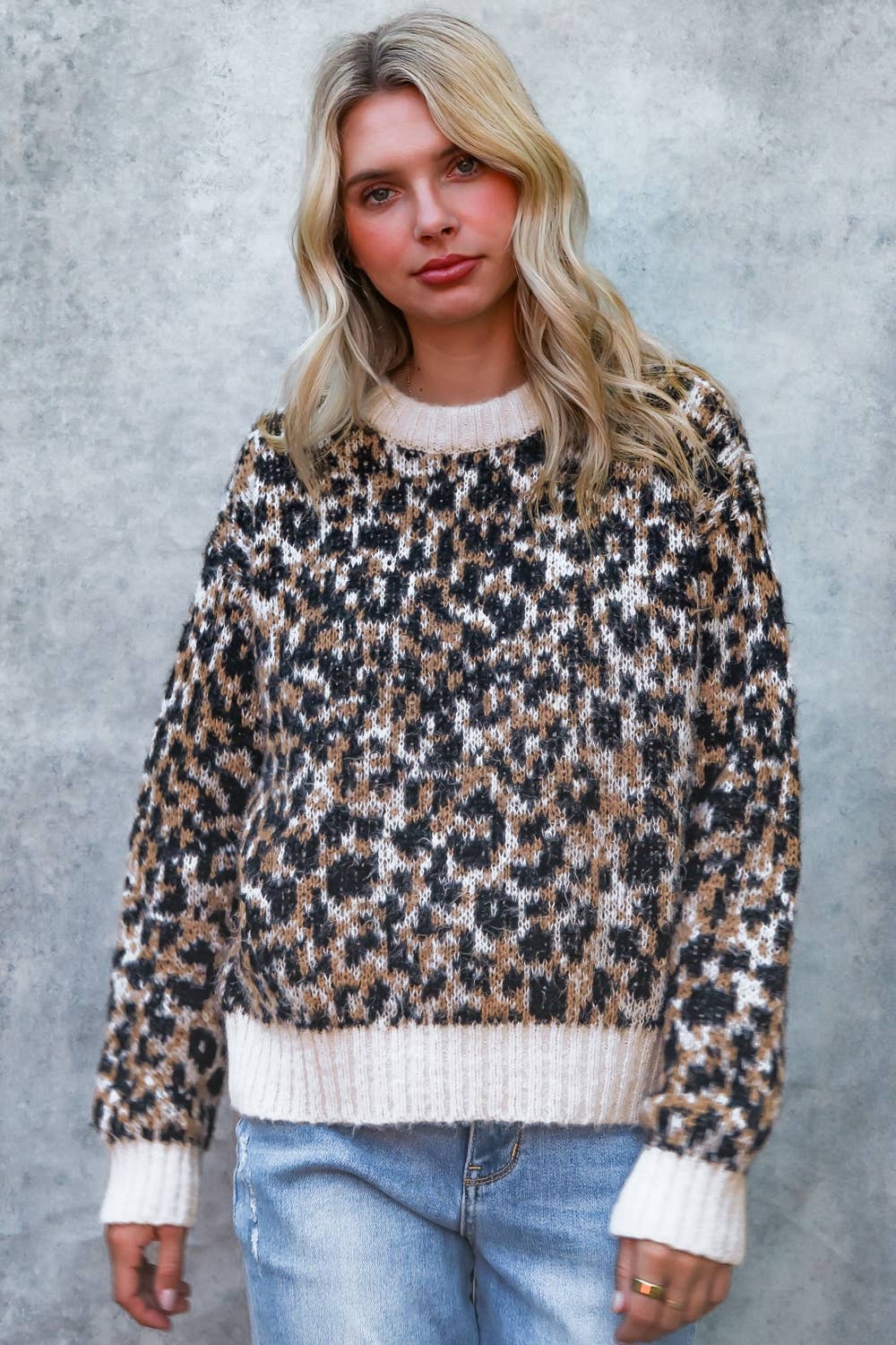 PLUS LEOPARD JACQUARD PULLOVER SWEATER