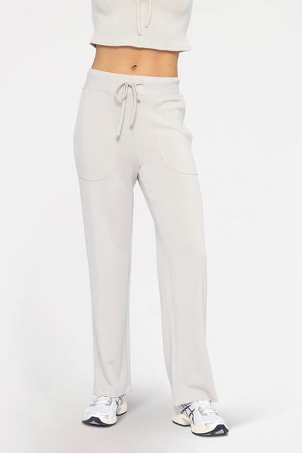 COZY COMFORT WIDE LEG LOUNG PANTS - PALE GREY