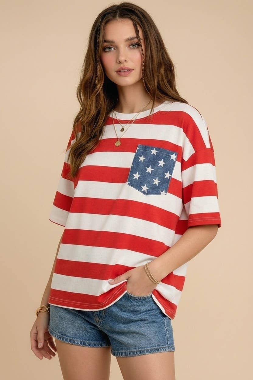 4th of July star pocket top