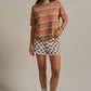 Striped Knit Ringer Tee W Crew Neck