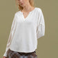 SOLID NOTCH NECK KNIT TOP - CREAM