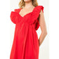 Flutter Sleeve Poplin Dress - Red