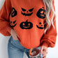 Orange Halloween Pumpkin Face Pattern Drop Shoulder Sweater