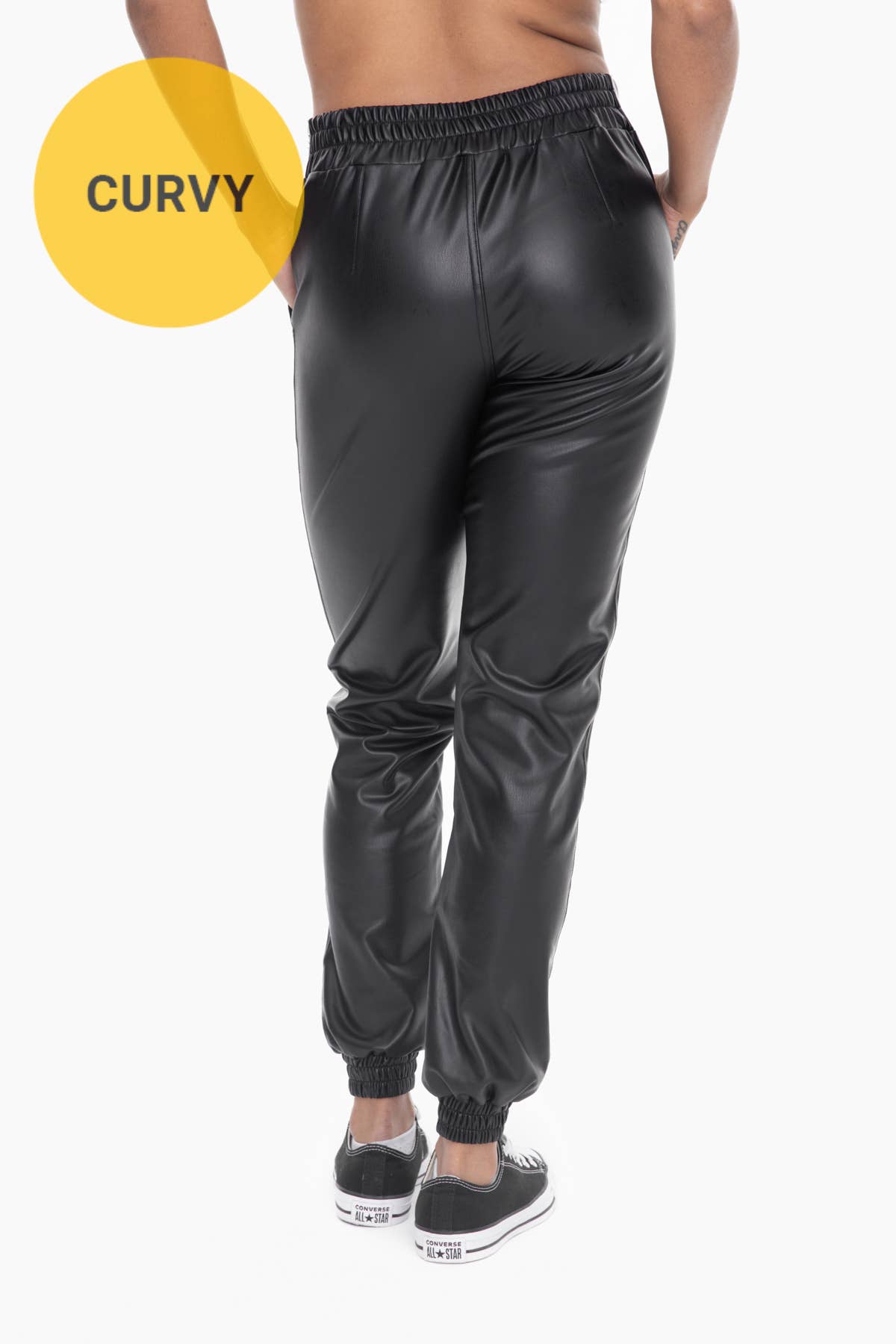 Black CURVY Vegan Leather Joggers