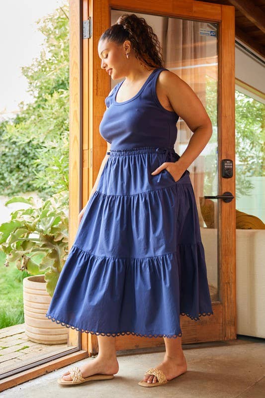 Plus Size Sleeveless Knit Tank Poplin Skirt Mixed Media Dres