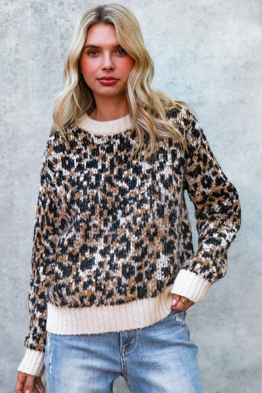 PLUS LEOPARD JACQUARD PULLOVER SWEATER