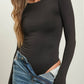 SOLID ROUND NECK LONG SLEEVE BODYSUIT - BLACK