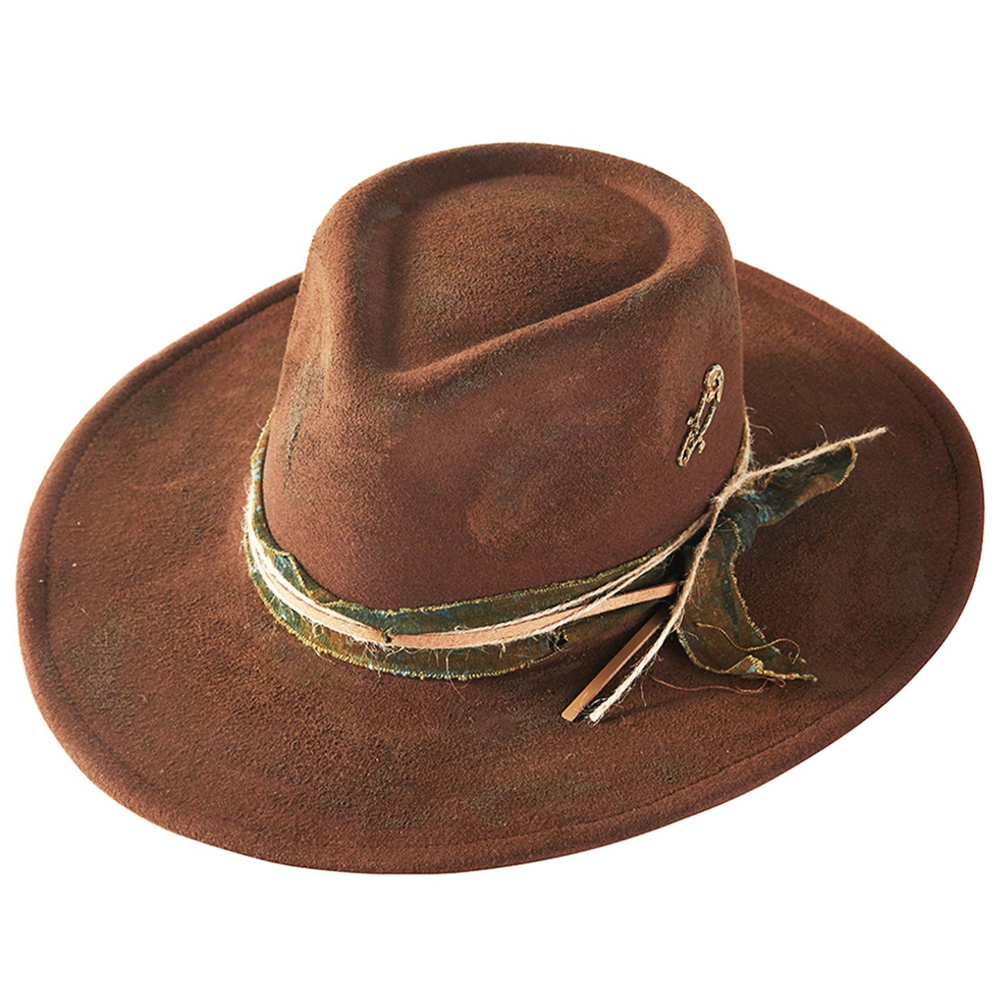 Distressed Fabric Band Cowgirl Fedora Hat