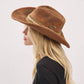 Distressed Fabric Band Rustic Cowgirl Fedora Hat